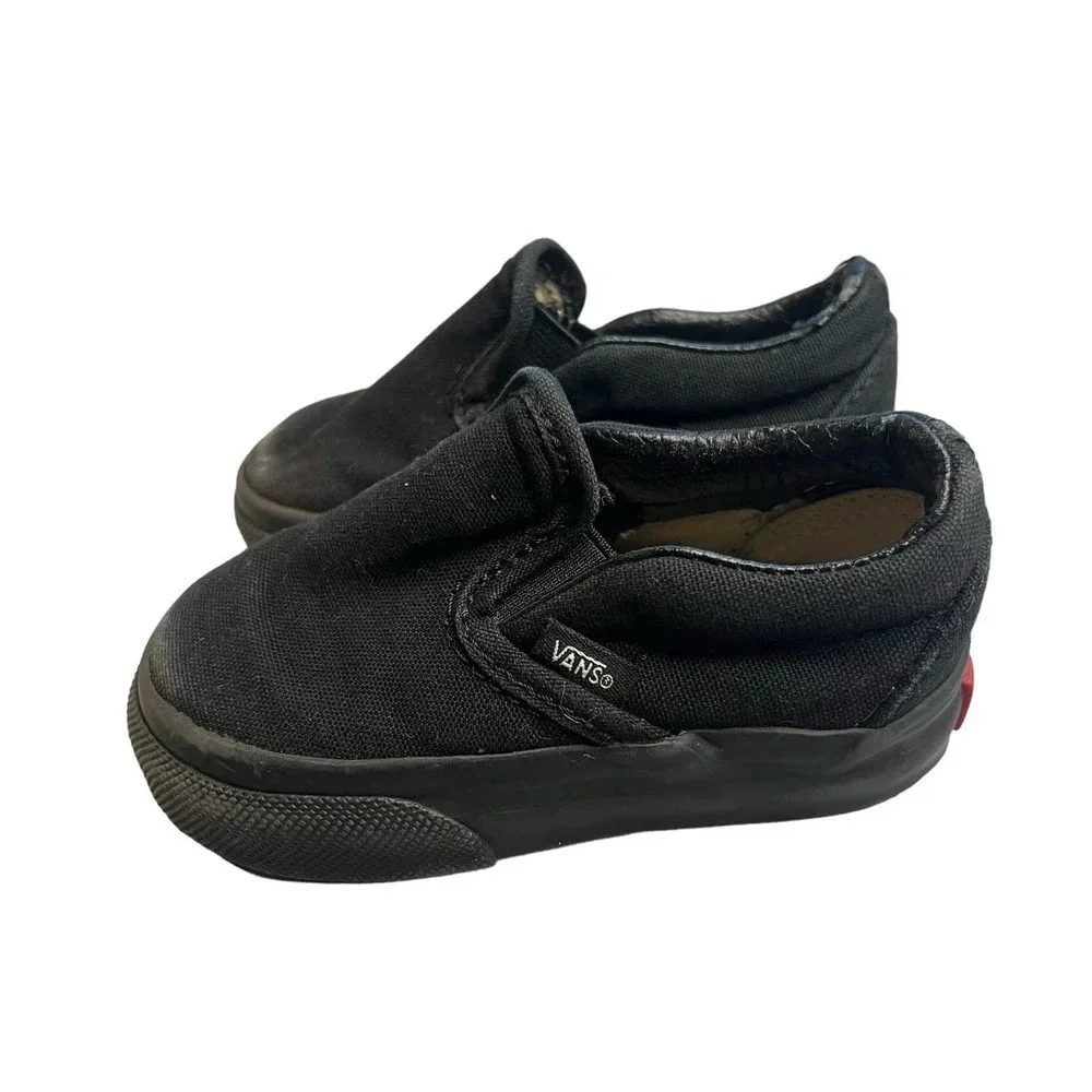 Vans Classic Slip-On Black Canvas Toddler Sneakers Unisex Kids Size‎ 4